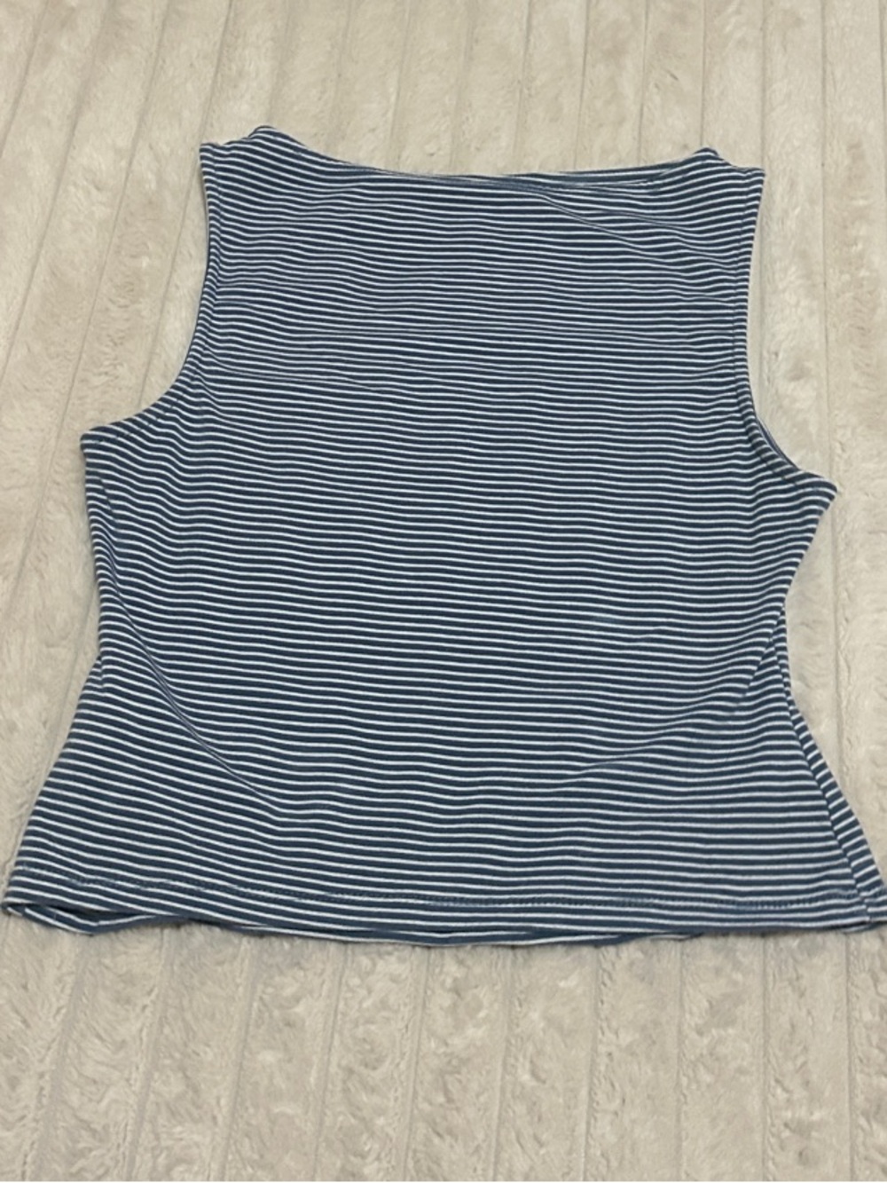 Striped Navy and White Sleeveless  Boatneck Tank Top